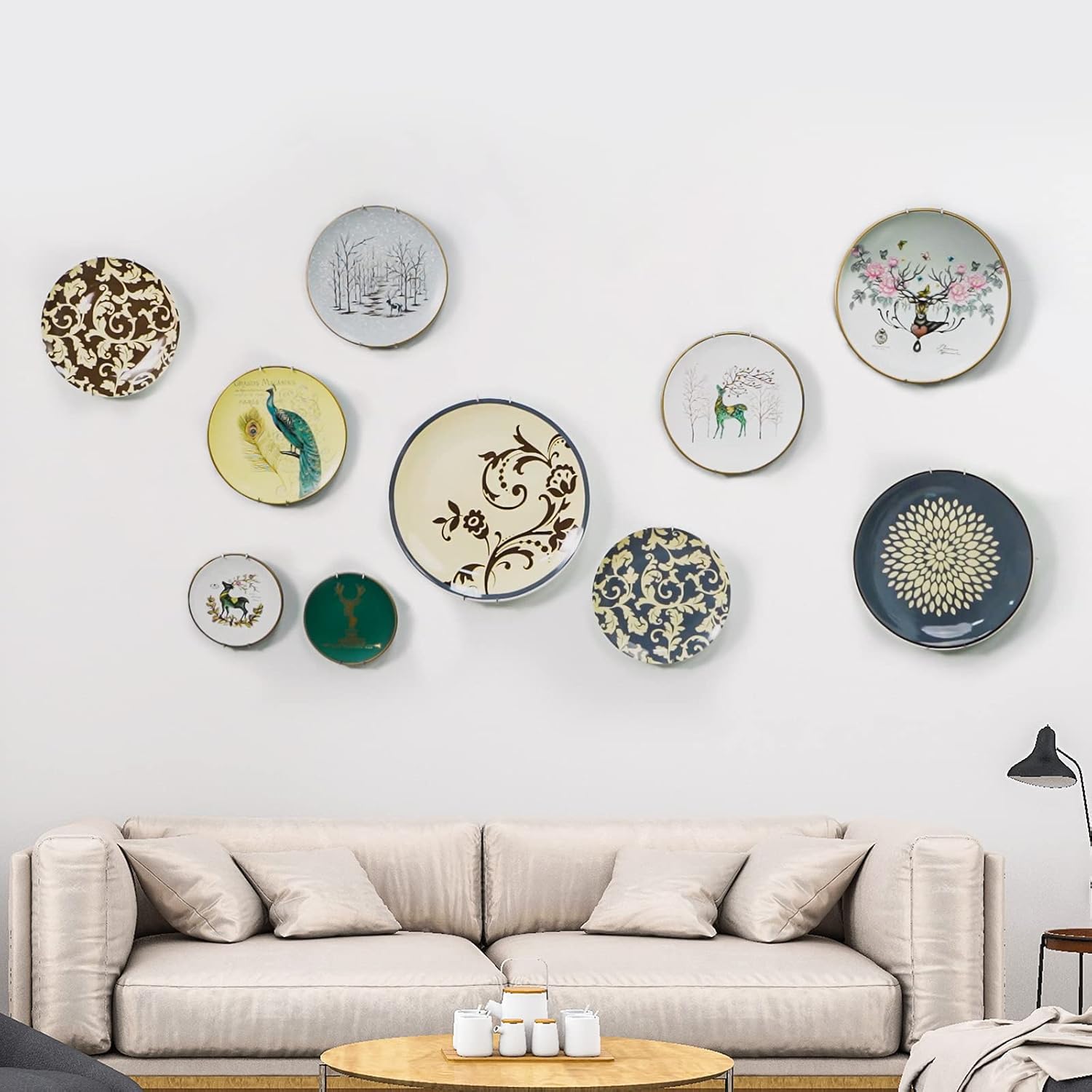 Paquete de 10 ganchos para platos, ganchos de placas de 12 pulgadas para la pared con 12 ganchos de pared, compatibles con platos decorativos de