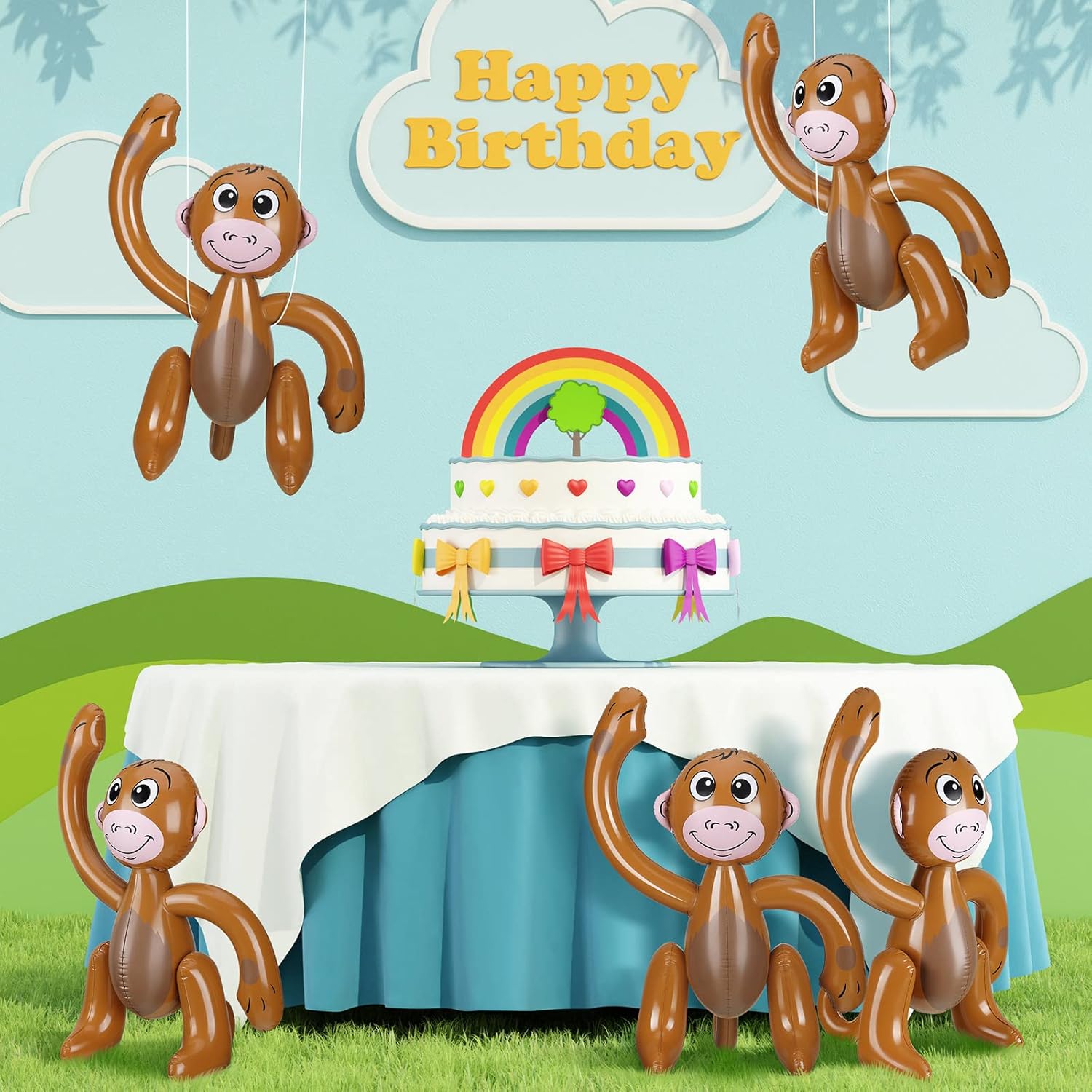 6 monos inflables de 27 pulgadas, suministros de fiesta de safari inflables de animales de safari con temática de monos, decoraciones de fiesta de