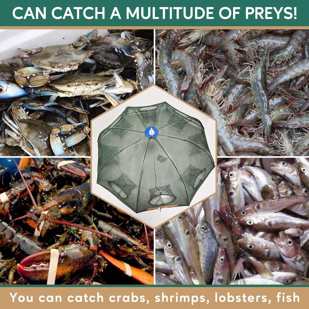 Trampa de cebo de pesca plegable de doble capa, jaula de inmersión portátil de red fundida con varilla extensora para peces pececillos cangrejos