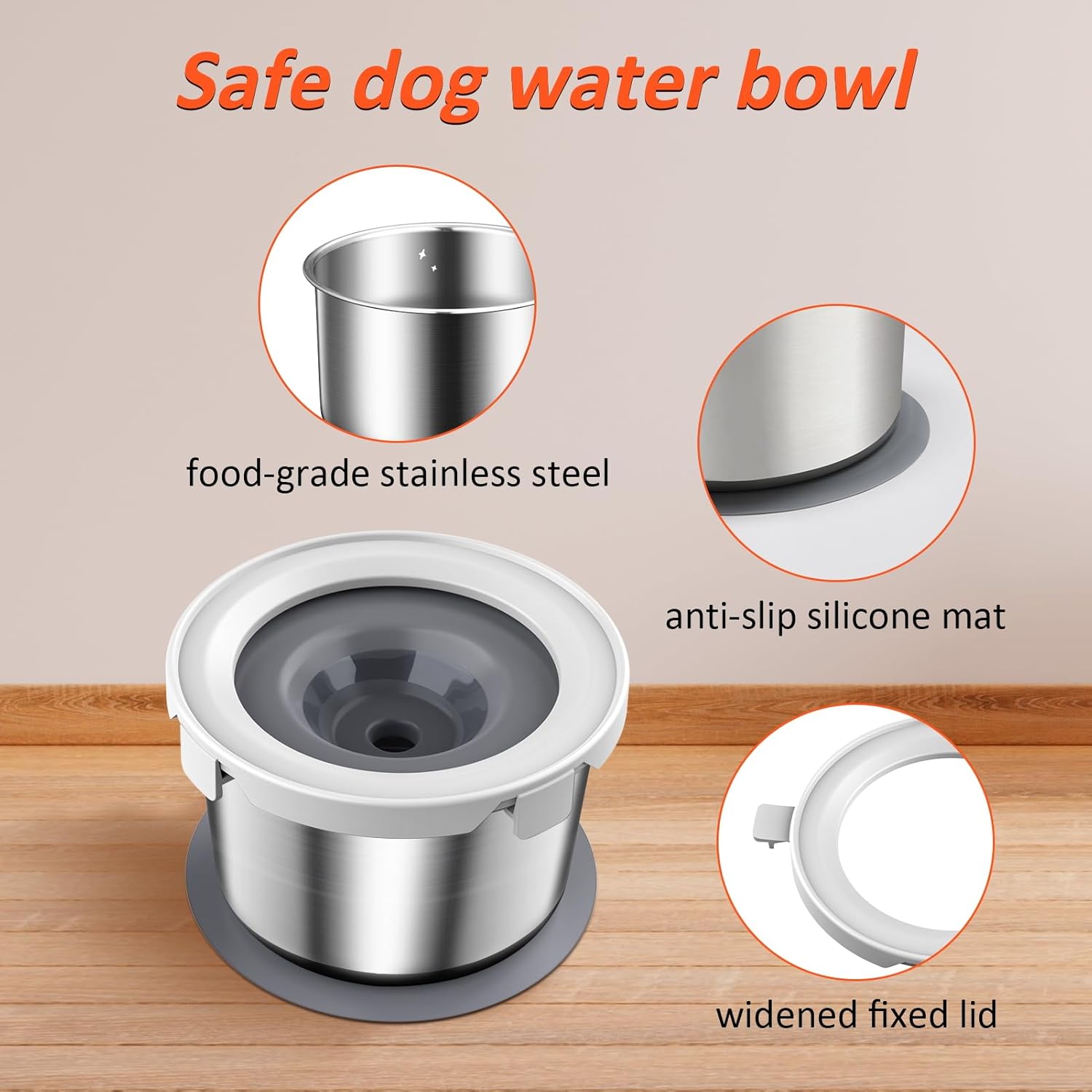 Cuenco de agua para perros de 74 onzas, sin derrames, dispensador de agua para perros, de acero inoxidable, portátil, alimentador lento, cuenco de