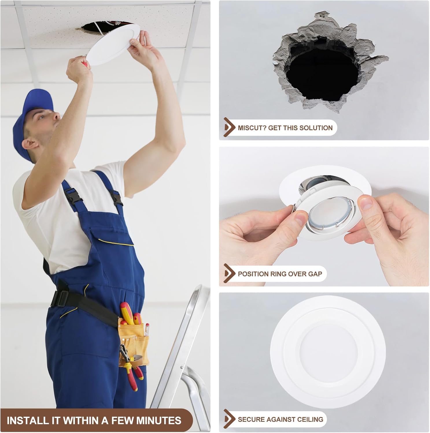Goof – Anillo de moldura de techo, paquete de 2 unidades de 4.1 x 5.9 pulgadas (ID x OD) para lámparas de techo empotradas, blanco mate,