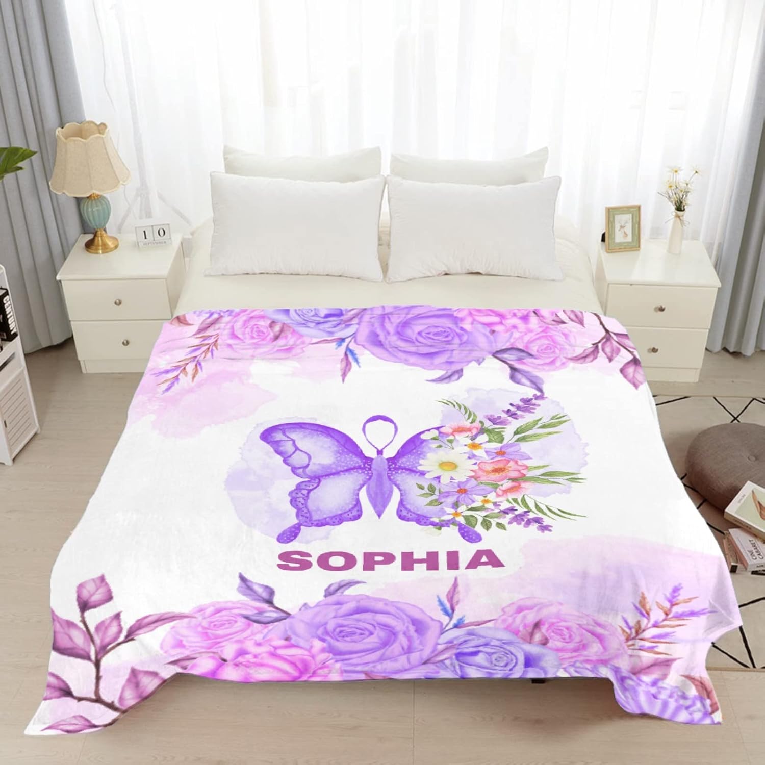 Mantas de mariposa con nombre personalizado, añade tu propio texto, acogedora manta ligera de felpa decorativa para adolescentes, niños, regalo