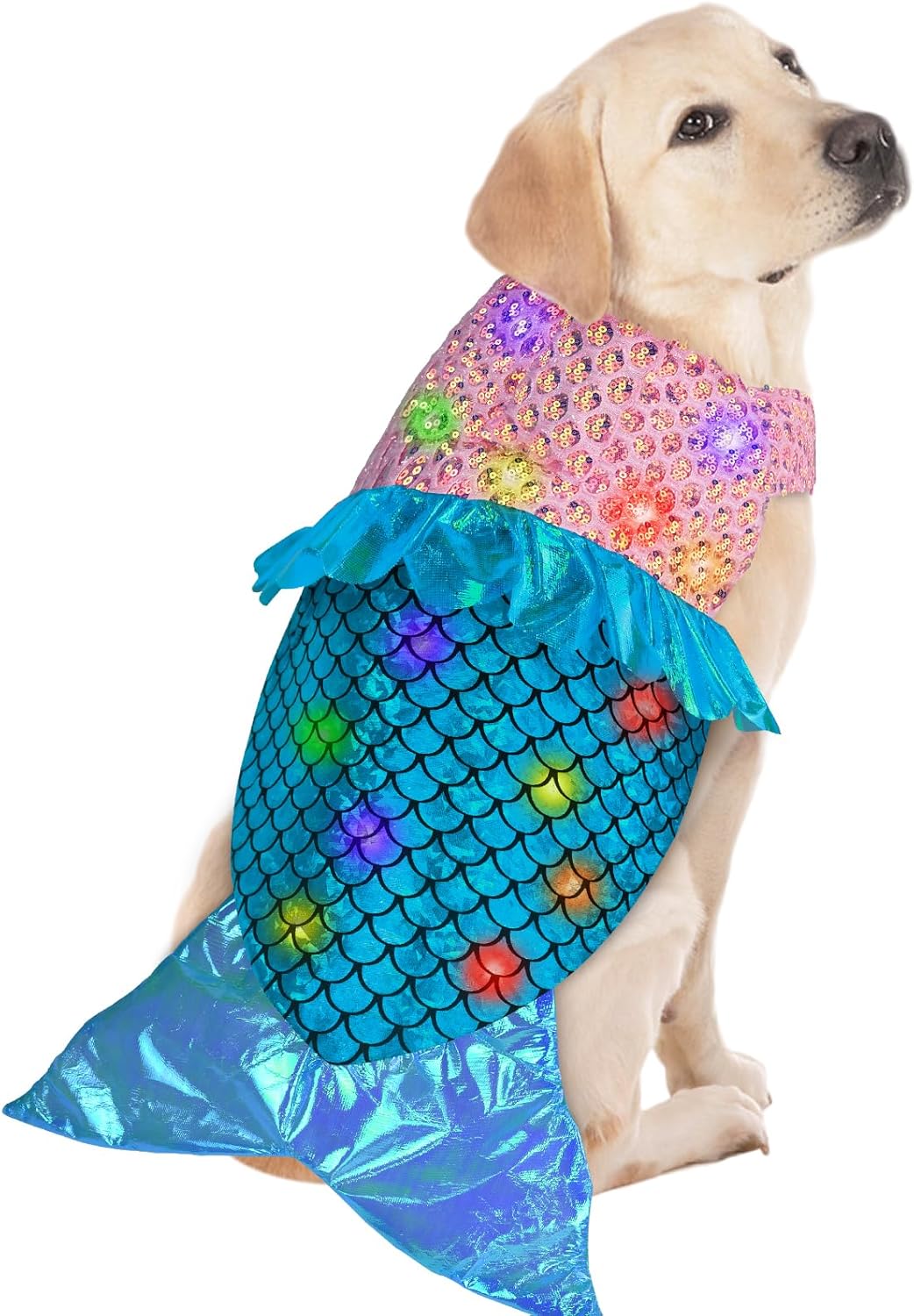 Yoochee Mermaid Dog Costumes, Halloween Dog Costumes with LED Lights, Halloween Thanksgiving Funny Dog Costumes, Sparkling Pet Costumes Cosplay