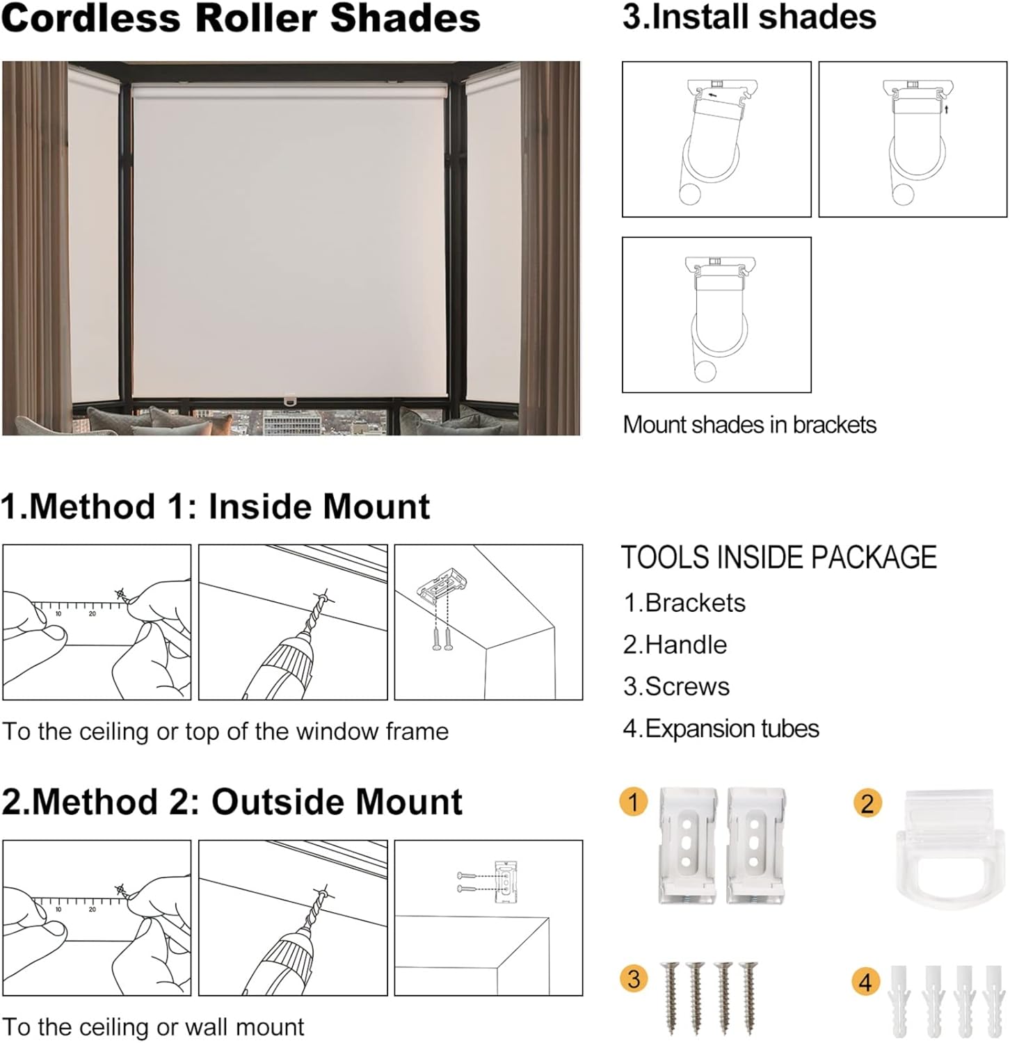 BERISSA Persianas enrollables opacas para ventanas, sin cordón, con protección UV, ahorro de energía, oscurecimiento de habitación, para ventanas,
