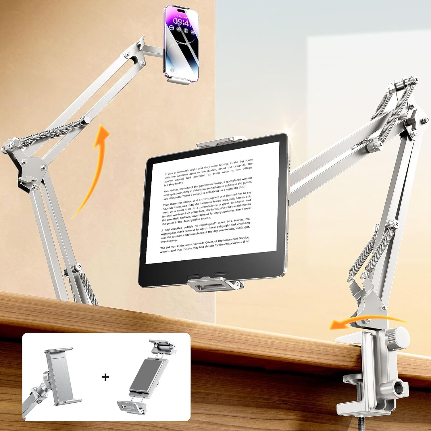 LISEN Soporte para Kindle para cama ultra duradero 2 abrazaderas ajustables Lazy Arm Soporte para tablet Soporte para teléfono de cuello de cisne