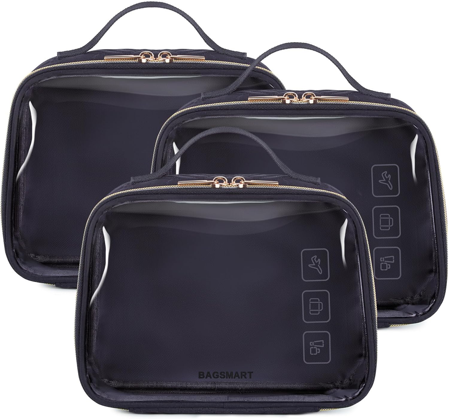 BAGSMART Bolsa de aseo aprobada por la TSA, organizador de cosméticos de maquillaje transparente, bolsa de viaje de tamaño de cuarto de galón para