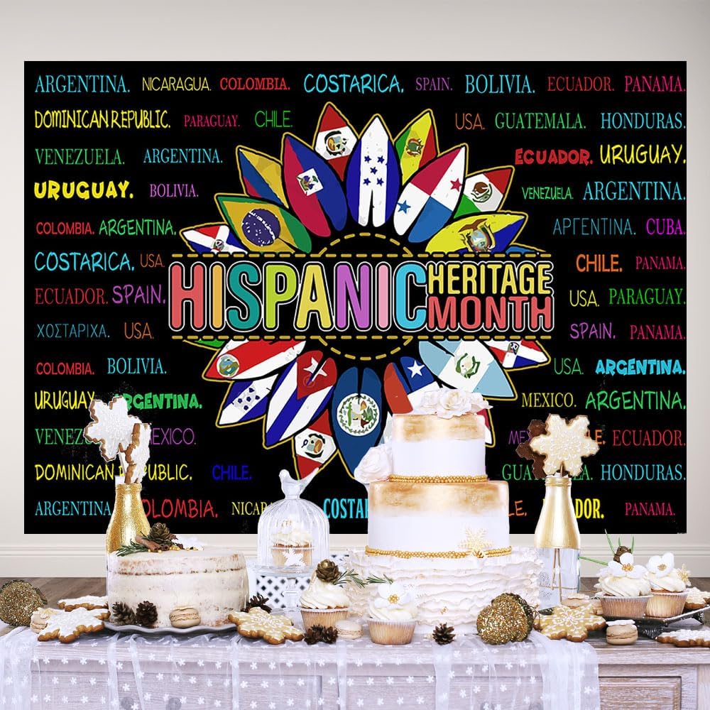 Ticuenicoa Fondo del Mes de la Herencia Hispana de 7 x 5 pies, pancarta del Mes de la Herencia Hispana, decoraciones latinoamericanas, aula de