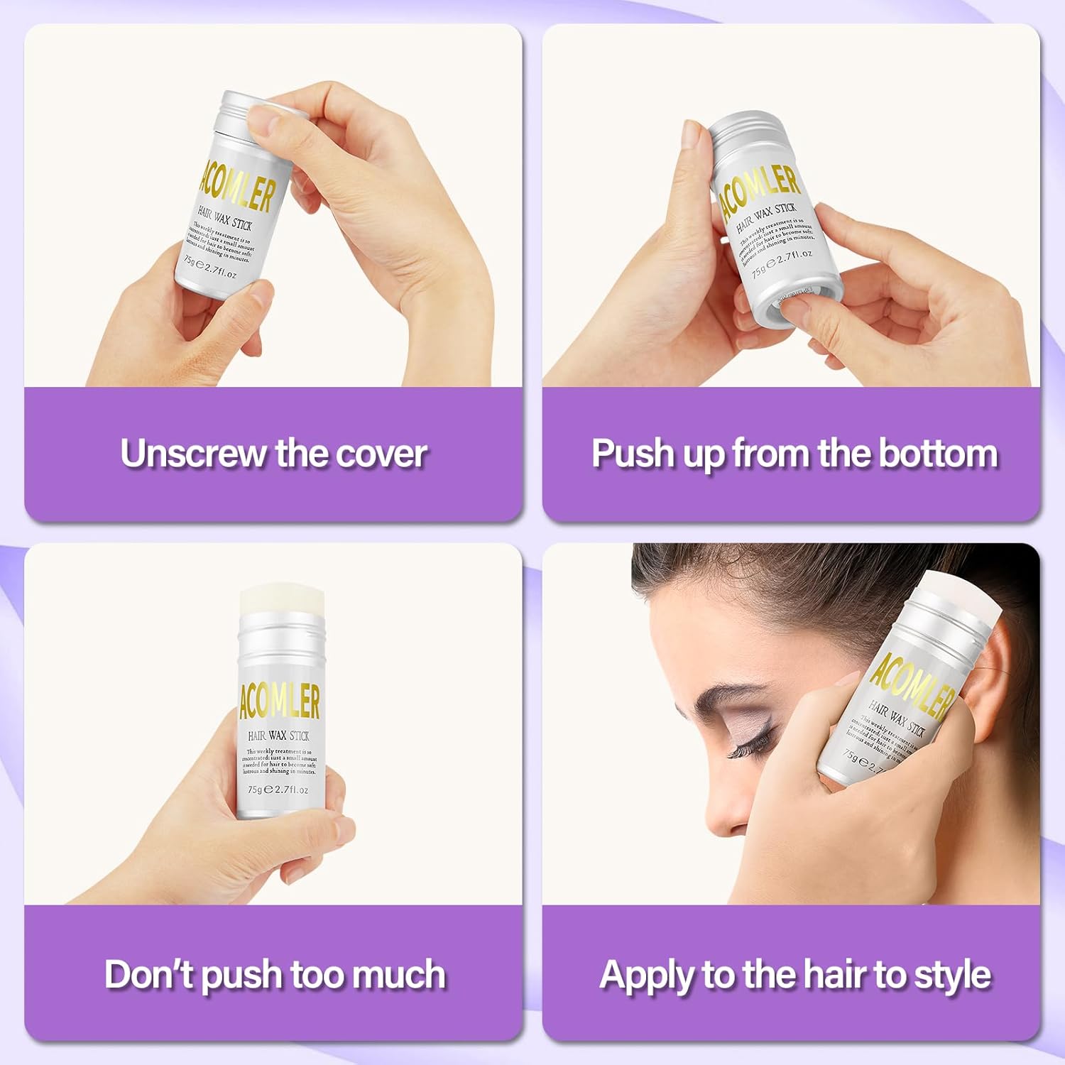 Acomler Palo de cera para el cabello, cera para el cabello, cera para el cabello, domadora de cabello con vuelo, barra de pelo de espalda