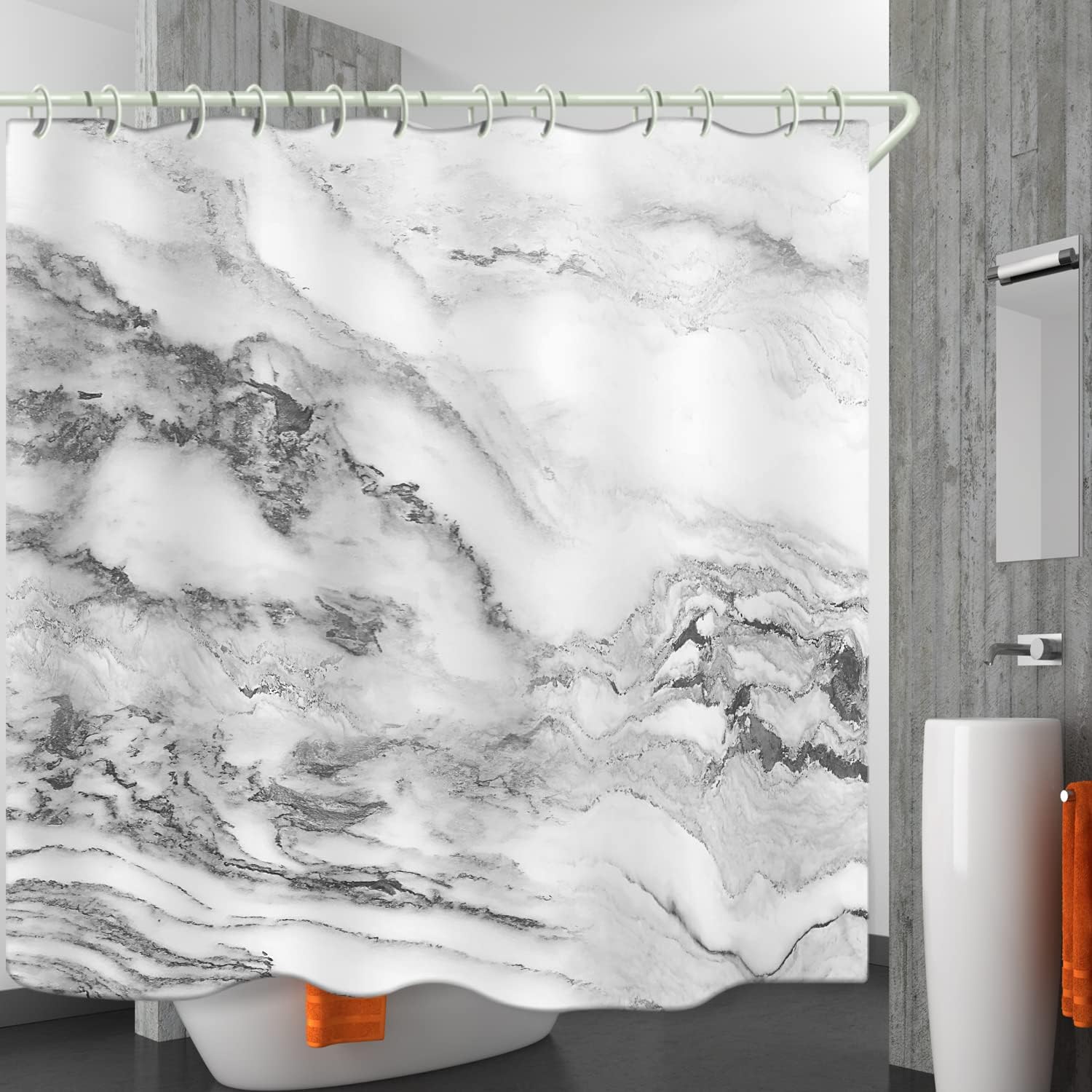 Cortina de ducha de baño 3D de mármol, cortina de ducha estándar de lujo para bañera, cortina de ducha de tela lavable impermeable, 12 ganchos