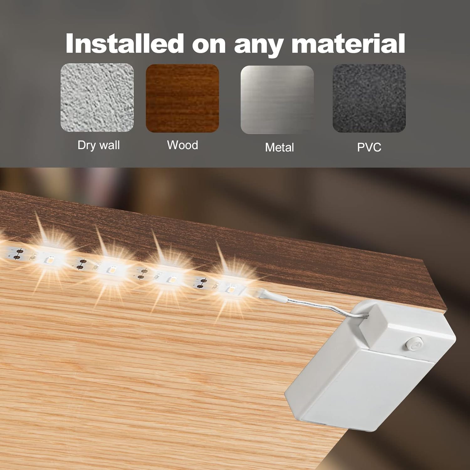 Tira de iluminación LED alimentada por batería, tira de luz LED inalámbrica adecuada para iluminar debajo del gabinete  Armario  Estantes  Armario