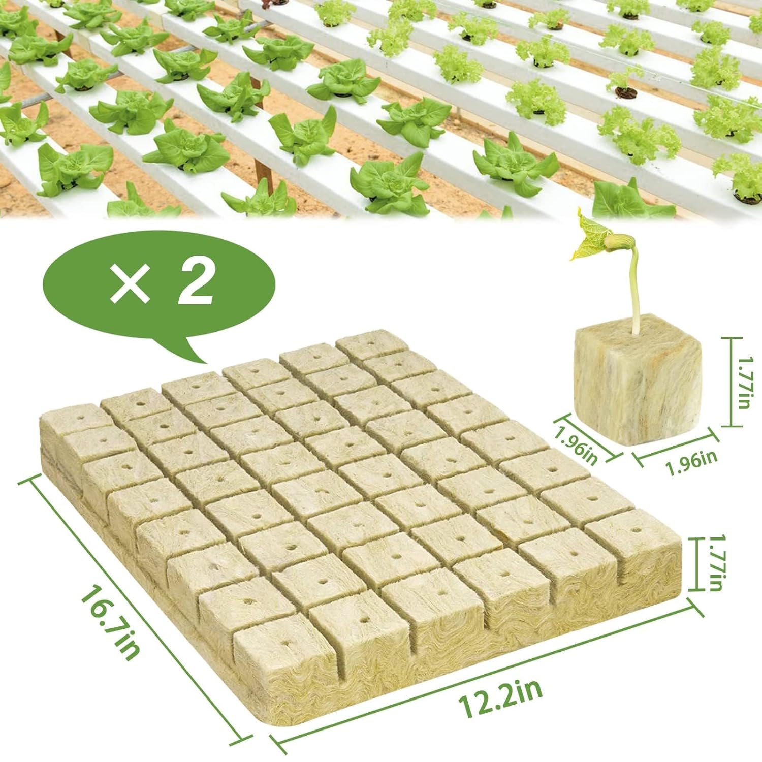 Halatool Cubos de lana de roca de 2 pulgadas para jardín, cubos de cultivo de lana de roca, tapones para cultivo hidropónico, sin suelo, esquejes,