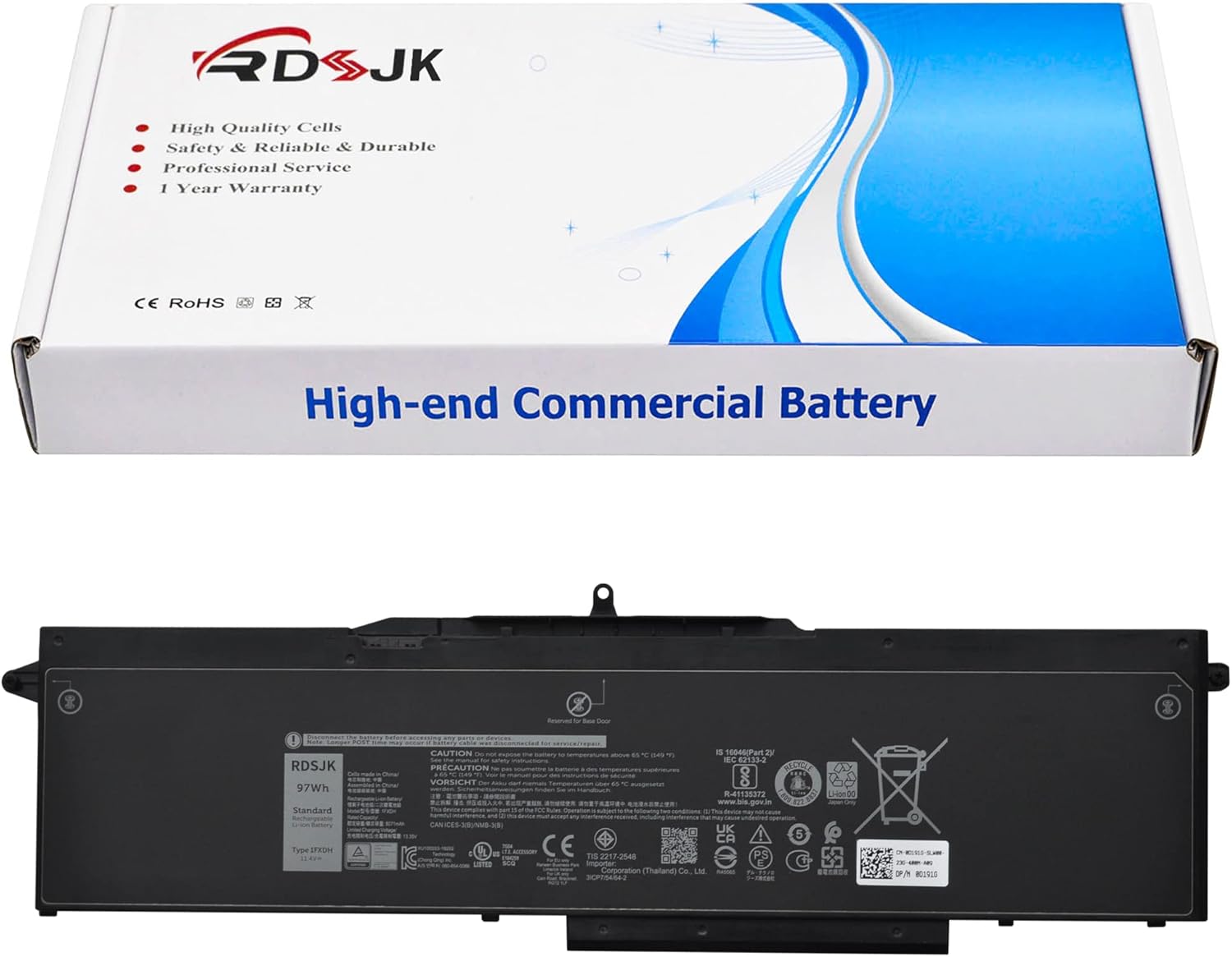 1FXDH 1WJT0 – Batería para portátil Dell Precision 3541 3551 Latitude 15 5501 5511 E5501 E5511 Series 01WJT0 D191G 0D191G CN-0D191G 11.4V 97Wh