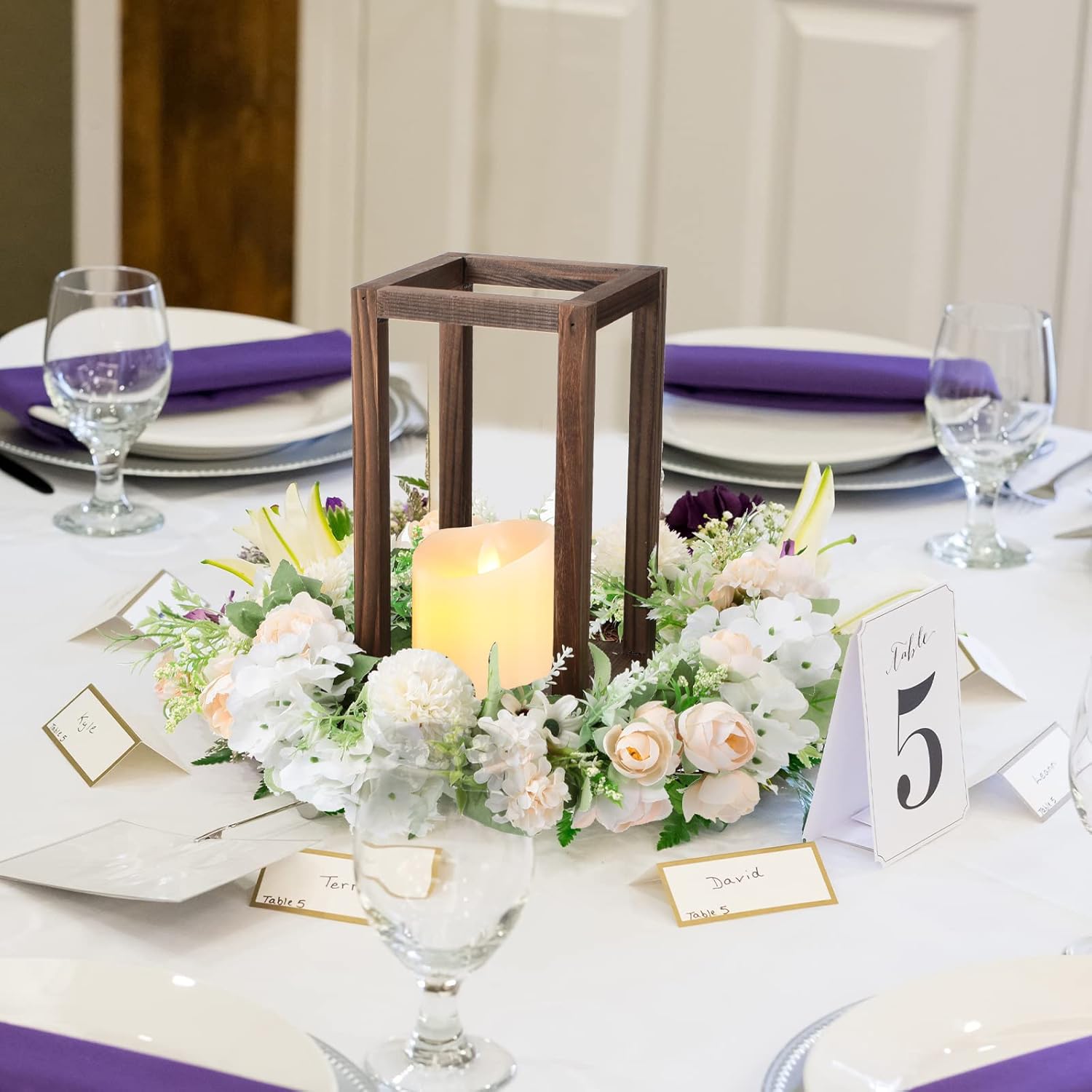 Farol de madera con vela LED, farol de boda, centros de mesa, decoración rústica de mesa de boda, decoración de casa de campo con velas sin llama