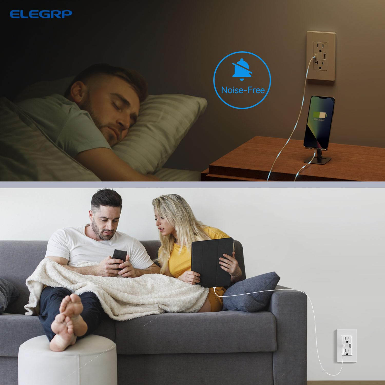 ELEGRP Cargador USB de pared, receptáculo USB con puertos USB tipo A y tipo C, enchufe dúplex de 15 amperios resistente a manipulaciones NEMA 5-15R,