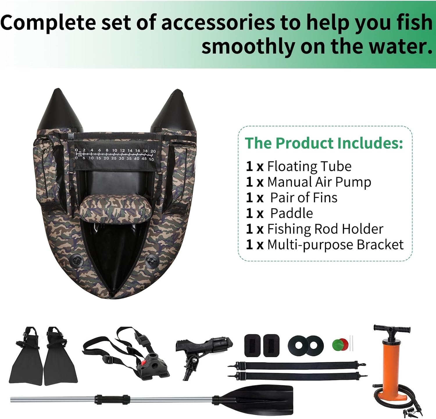 Inflatable Fishing Float Tube,Adult Manual Foldable Float Tube with Paddle, Manual Air Pump, Portable Backpack, Max Weight 300 lbs, forFishing Lake