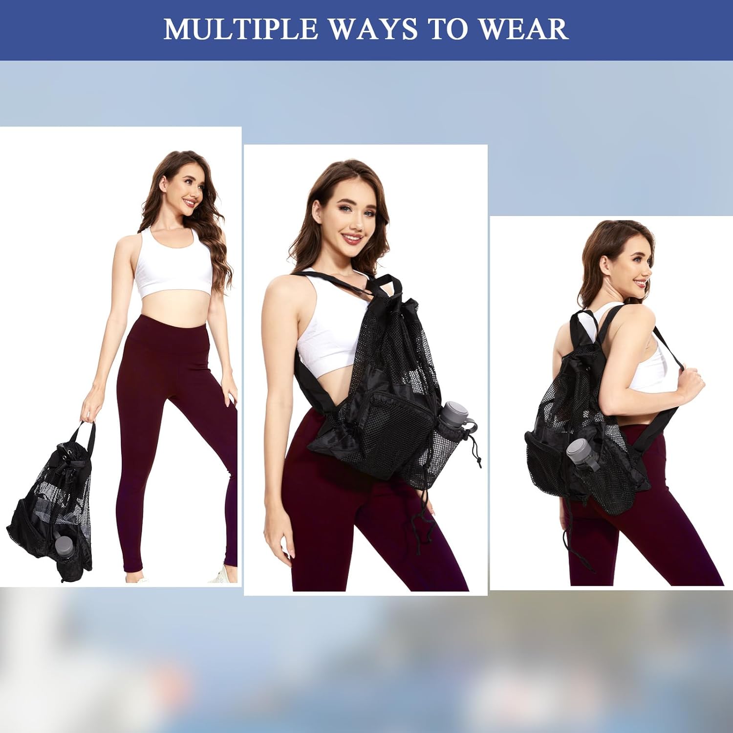 BeeGreen Bolsas de gimnasio para hombres y mujeres, mochila de malla con cordón para natación, deportes y natación, bolsa deportiva con cordón,