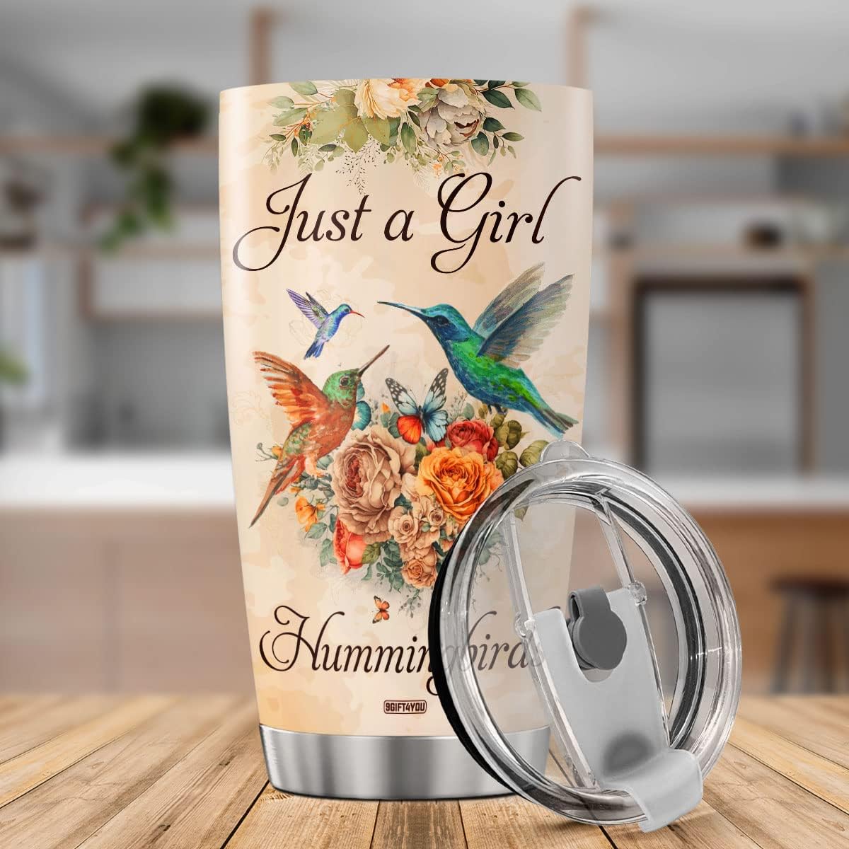 9GIFT4YOU Vaso de café personalizado con diseño de flores de colibrí, taza de viaje con tapa, regalos de cumpleaños para mujeres, adolescentes y