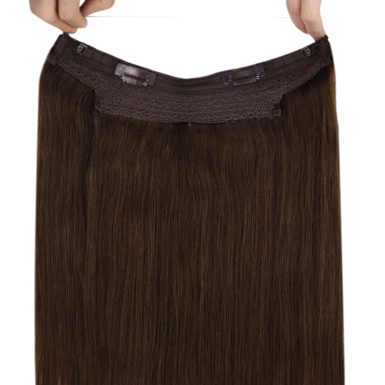 Sunny – Extensiones de cabello humano real con hilo de nailon, color marrón oscuro, #4, extensiones de cabello humano transparente color marrón