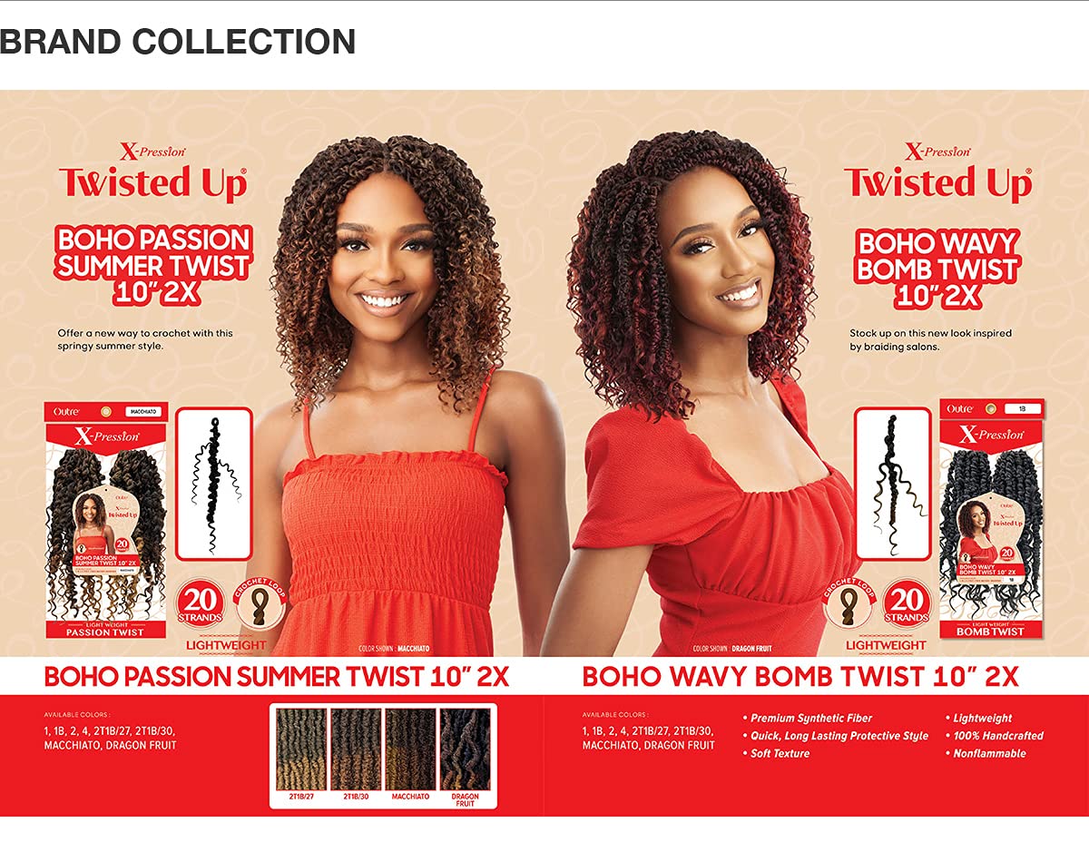 Outre Trenzas de ganchillo X-Pression Twisted Up 2X Boho Ondulado Bomb Twist 10″ (1 paquete, 2)