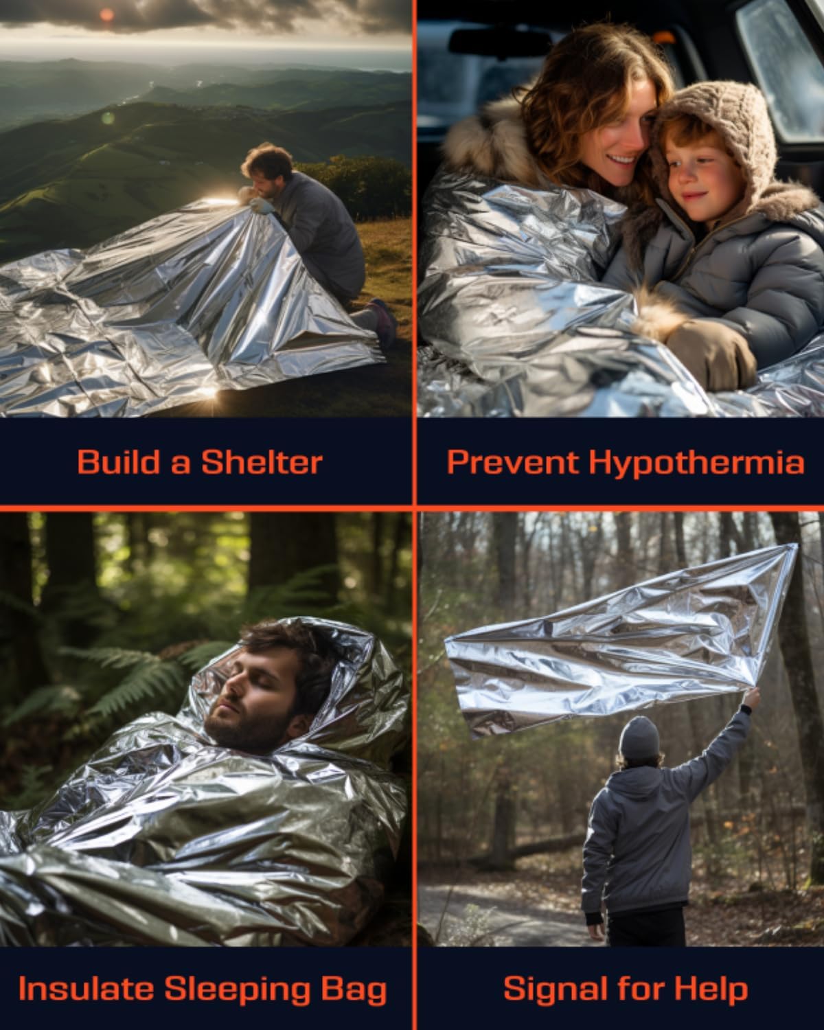 PREPARED4X Mylar Blankets 8 Pack – Waterproof Emergency Blanket – Rip and Tear Resistant Survivalist Gear – Emergency Thermal Blanket for Outdoor