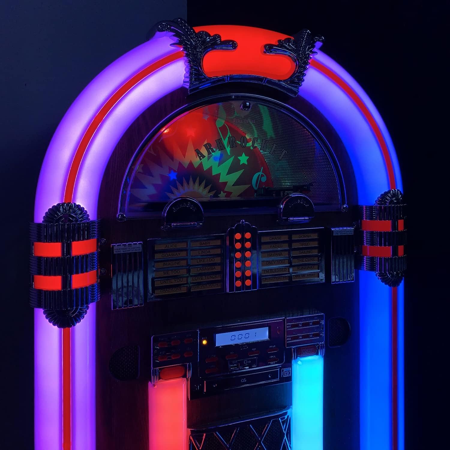 Saturn V – Jukebox reproductor de discos de vinilo de tamaño completo Bluetooth USB SD Reproductor de CD Radio Retro Classic Jukebox (Saturn V +