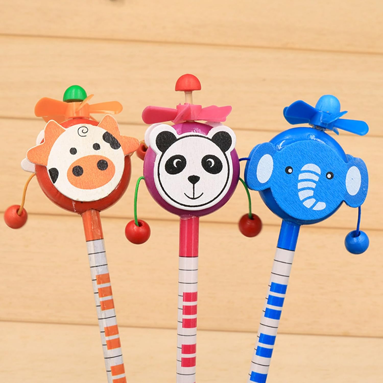 12 lápices de animales de molino de viento de sonajero, lápices de madera para estudiantes, lápices de rayas de color, suministros para el aula para