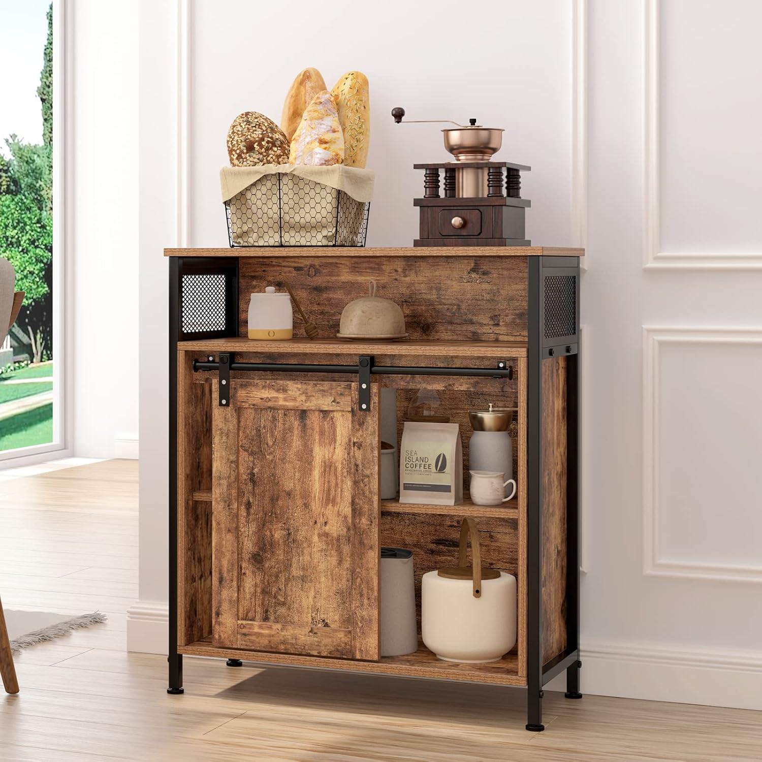 sogesfurniture Gabinete de almacenamiento industrial, armario de almacenamiento con puerta corrediza de granero con estantes de almacenamiento,