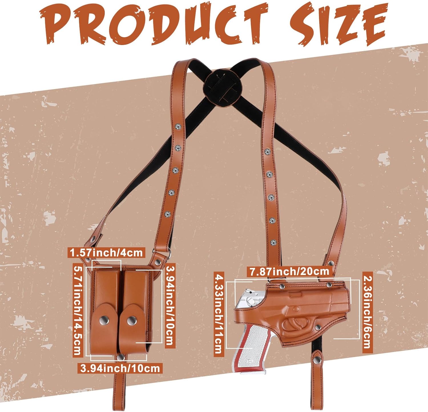 Funda de hombro de cuero para Halloween, funda vertical para pistola para transporte oculto, ajustable, vintage, con bolsa para revista, accesorios