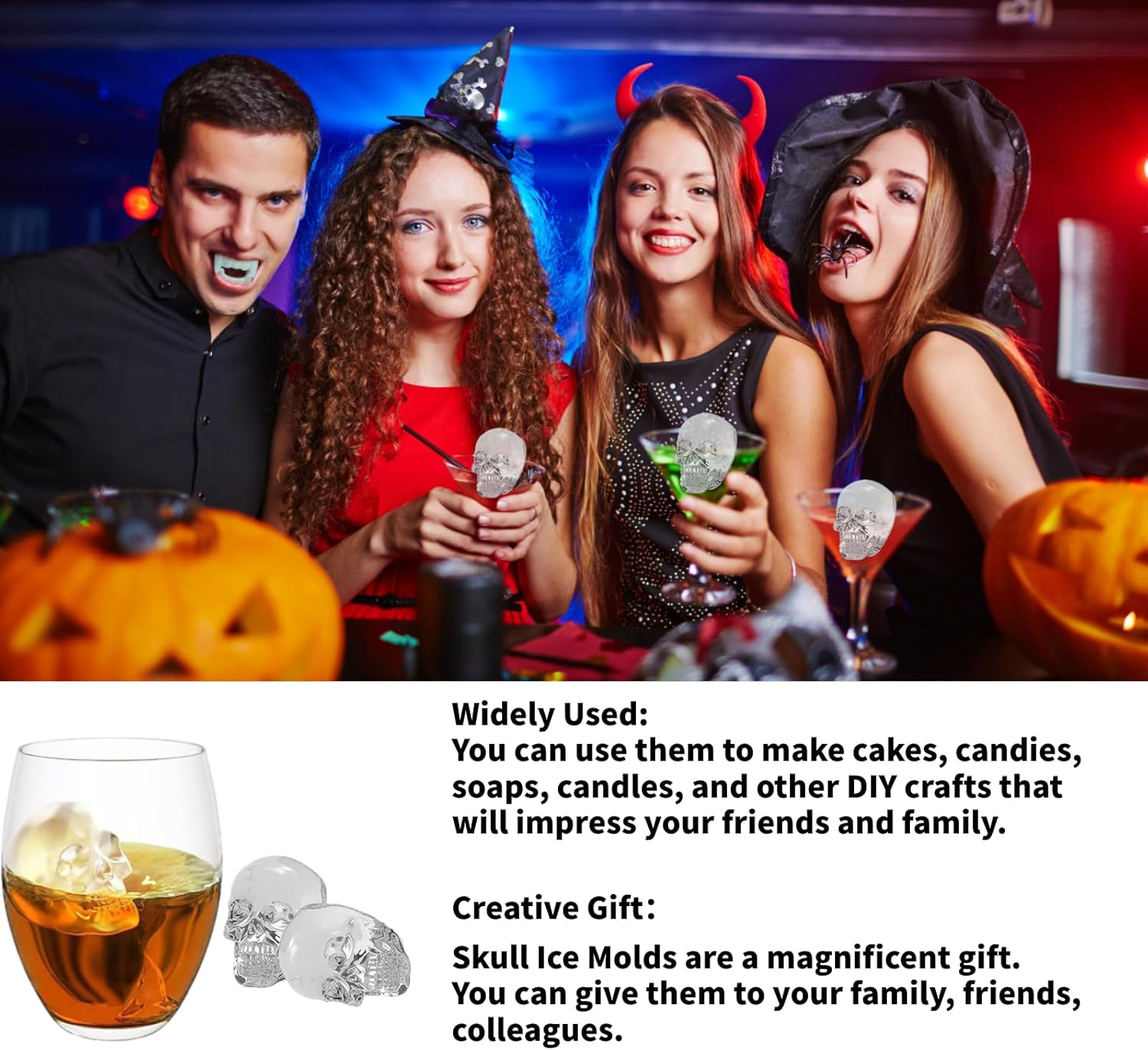 GHappiness Bandeja de silicona para cubitos de hielo, moldes de hielo de calavera con tapa para congelador, máquina de hielo de calavera 3D para