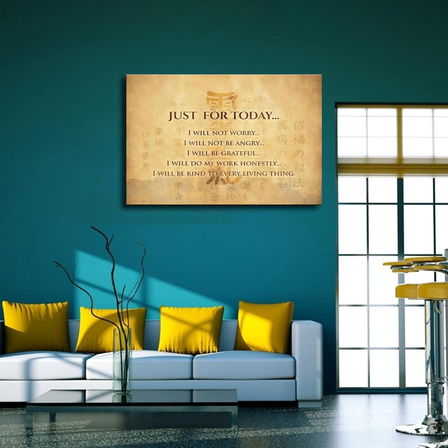 ULLiaN Póster de principios de Reiki, decoración espiritual, impresión en lienzo, arte de pared para dormitorio, carteles para dormitorio (12 x 18