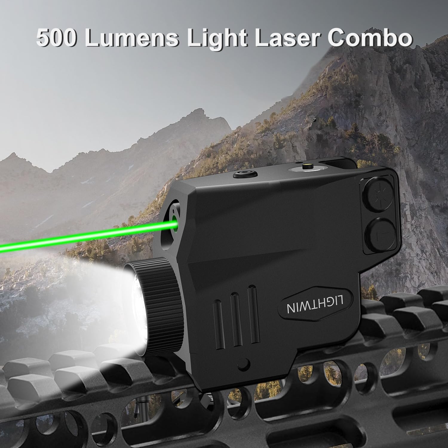 Combo de luz láser magnética recargable de 500 lúmenes, haz láser rojoverde, función estroboscópica y constante para linterna táctica con riel