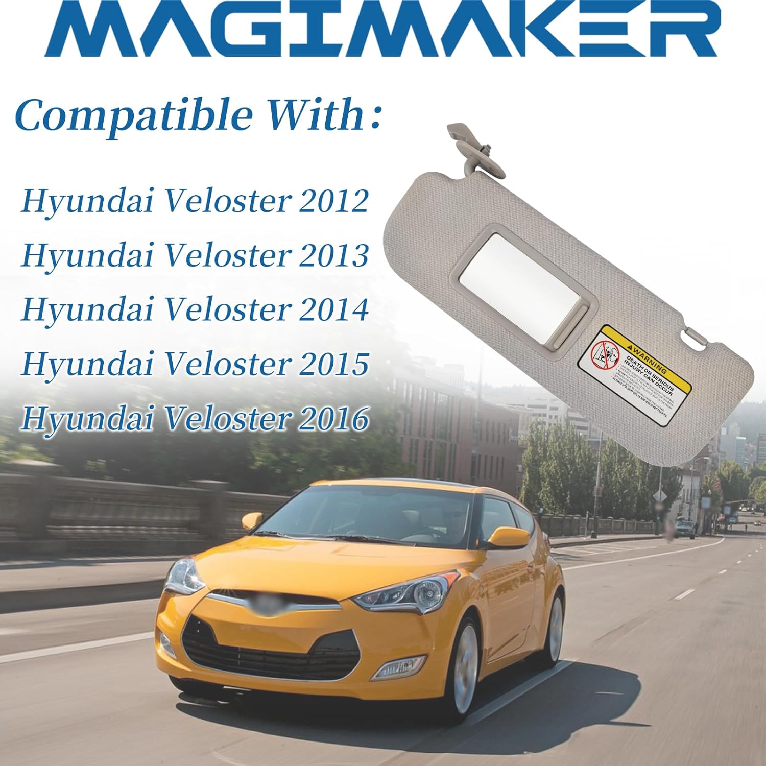 Parasol lateral del conductor compatible con Hyundai Veloster 2012 2013 2014 2015 2016 Reemplazo 85210-2V330-TX delantero izquierdo  Pantalla de