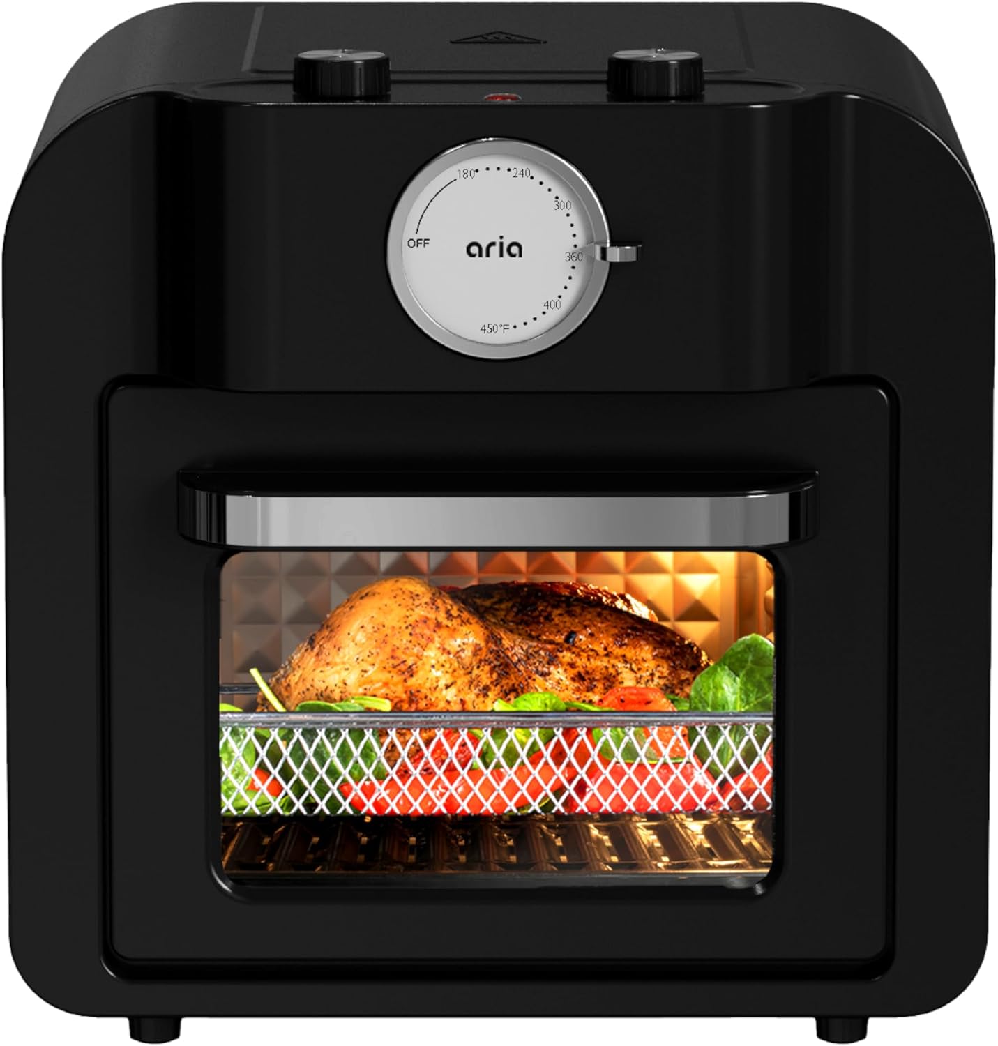 Aria Retro – Horno freidora de aire de 17 cuartos de galón funcionalidad 4 en 1, hornear, freír, asar y asar con cesta de freidora de aire y