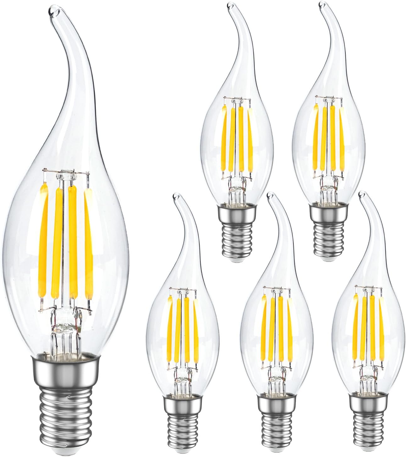 MEGAENERGY Bombilla LED E12 equivalente a 40 W, punta de llama, luz blanca cálida de 2700 K, no regulable, bombilla LED Edison vintage de 450