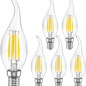 MEGAENERGY Bombilla LED E12 equivalente a 40 W, punta de llama, luz blanca cálida de 2700 K, no regulable, bombilla LED Edison vintage de 450 MEGAENERGY Bombilla LED E12 equivalente a 40 W, punta de llama, luz blanca cálida de 2700 K, no regulable, bombilla LED Edison vintage de 450