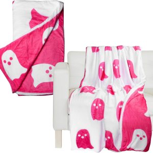 Manta de franela con fantasma rosa viral de Halloween 2023, reversible, súper suave para todas las estaciones, manta de felpa kawaii linda manta Manta de franela con fantasma rosa viral de Halloween 2023, reversible, súper suave para todas las estaciones, manta de felpa kawaii linda manta