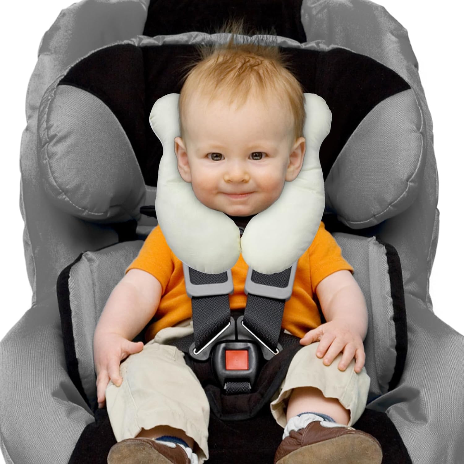 Almohada de viaje para bebé, cojín de apoyo para cabeza y cuello infantil para asiento de automóvil, cochecito y cochecito (beige)