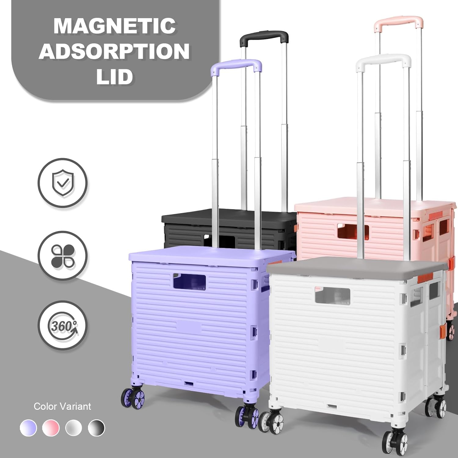Carro plegable de utilidad, carrito de herramientas portátil plegable con ruedas, capacidad de carga de 176 libras, tapa magnética telescópica con