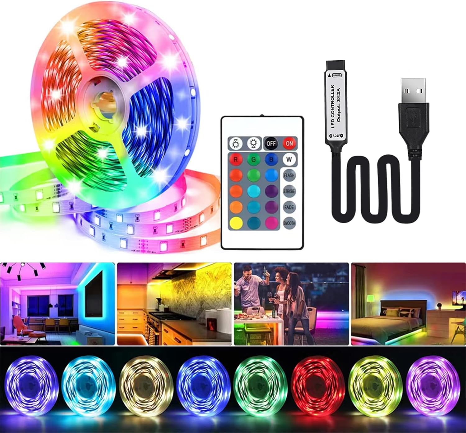 Tira de luces LED para TV, tira de luces LED alimentadas por USB de 13.12 pies para TV detrás de 32 a 65 pulgadas, luces RGB que cambian de color
