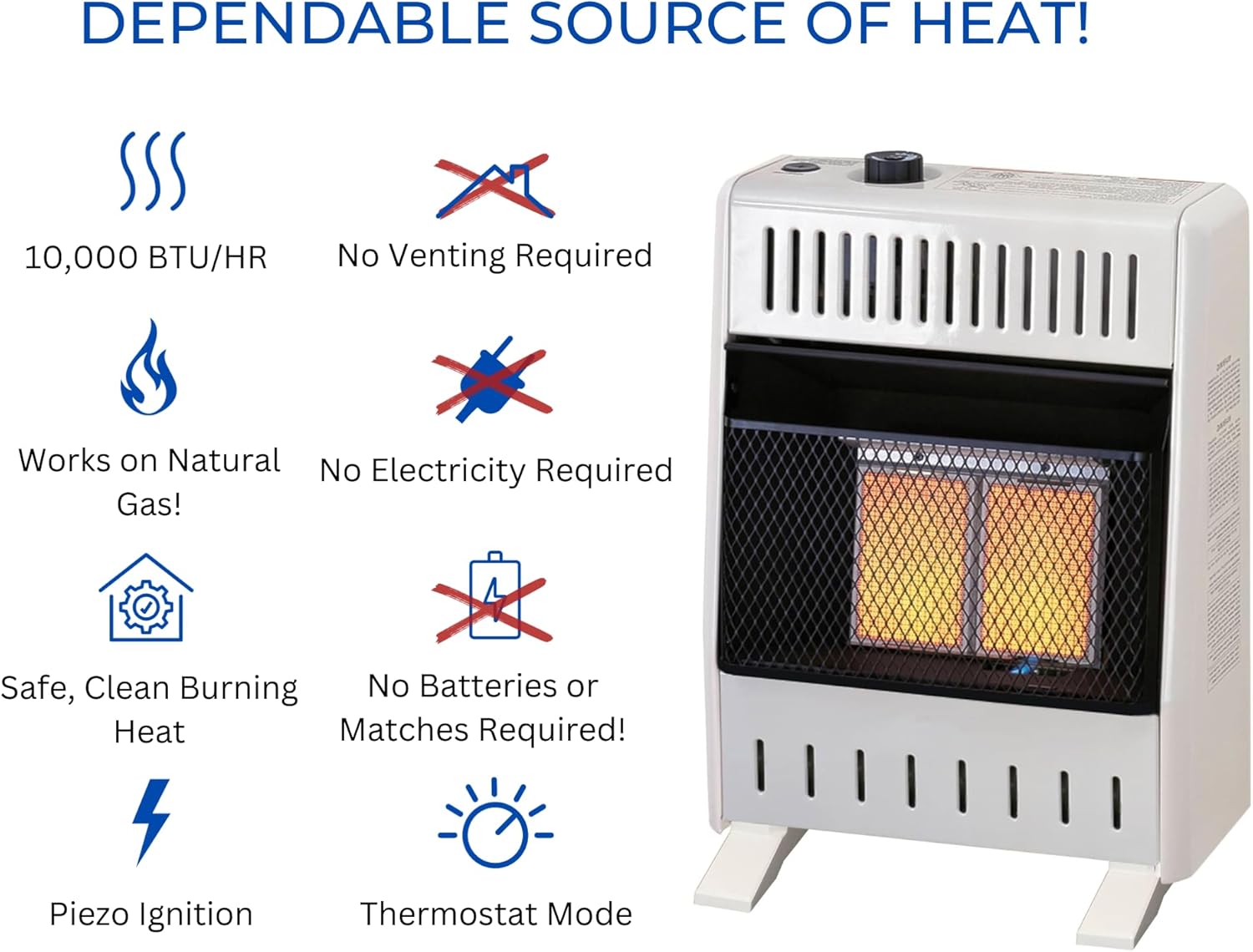 ProCom MN100TPA-B Calentador infrarrojo de gas natural sin ventilación con control de termostato para uso doméstico y oficina, 10000 BTU, calienta