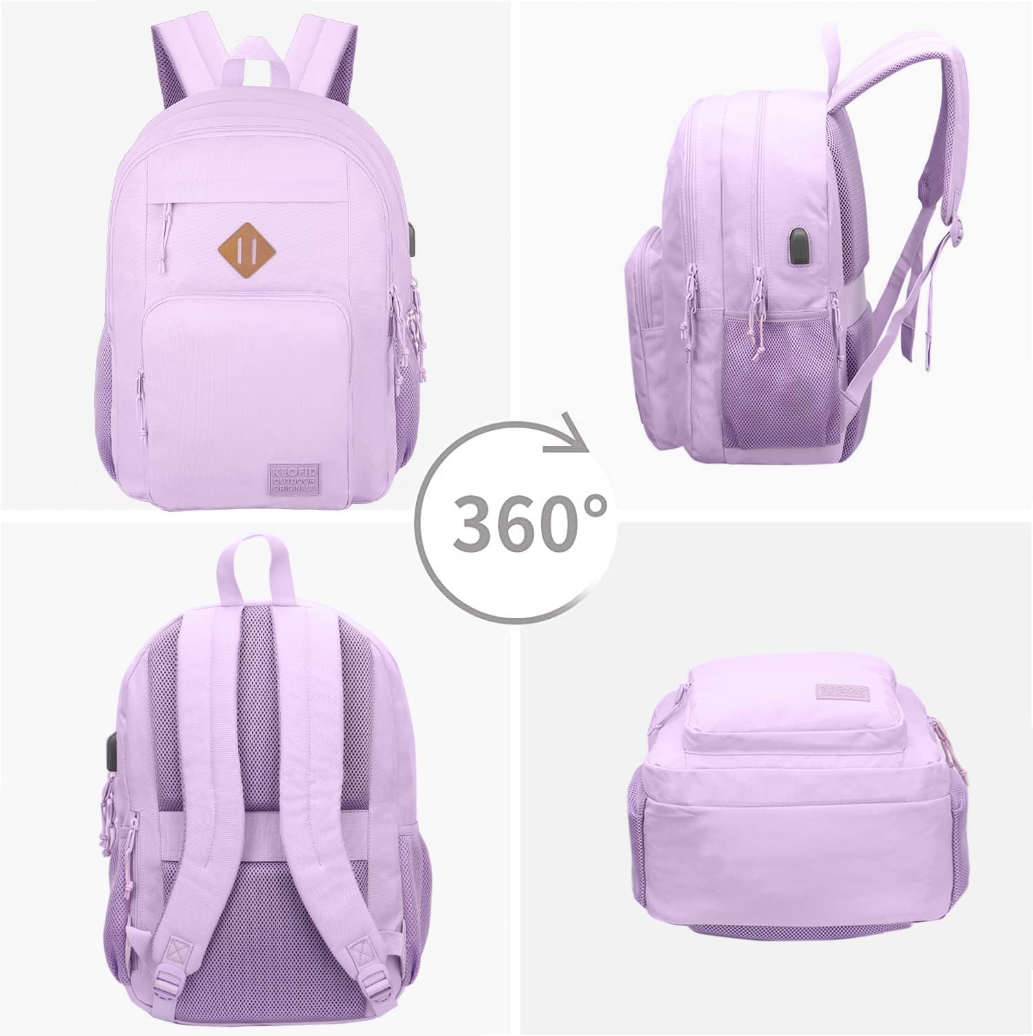 Mochila de viaje clásica de mano para hombres y mujeres, mochila antirrobo para computadora portátil con puerto de carga USB, Púrpura, Mochilas de