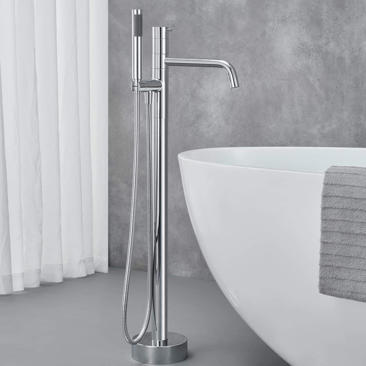 Grifo de bañera independiente para montaje en el suelo, latón cromado, grifos de baño de una sola manija con ducha de mano