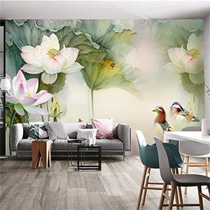 Vinilo decorativo para pared con diseño de loto y pato floreciente, calcomanías de pared de estilo chino, murales de pared extraíbles, decoración de Vinilo decorativo para pared con diseño de loto y pato floreciente, calcomanías de pared de estilo chino, murales de pared extraíbles, decoración de
