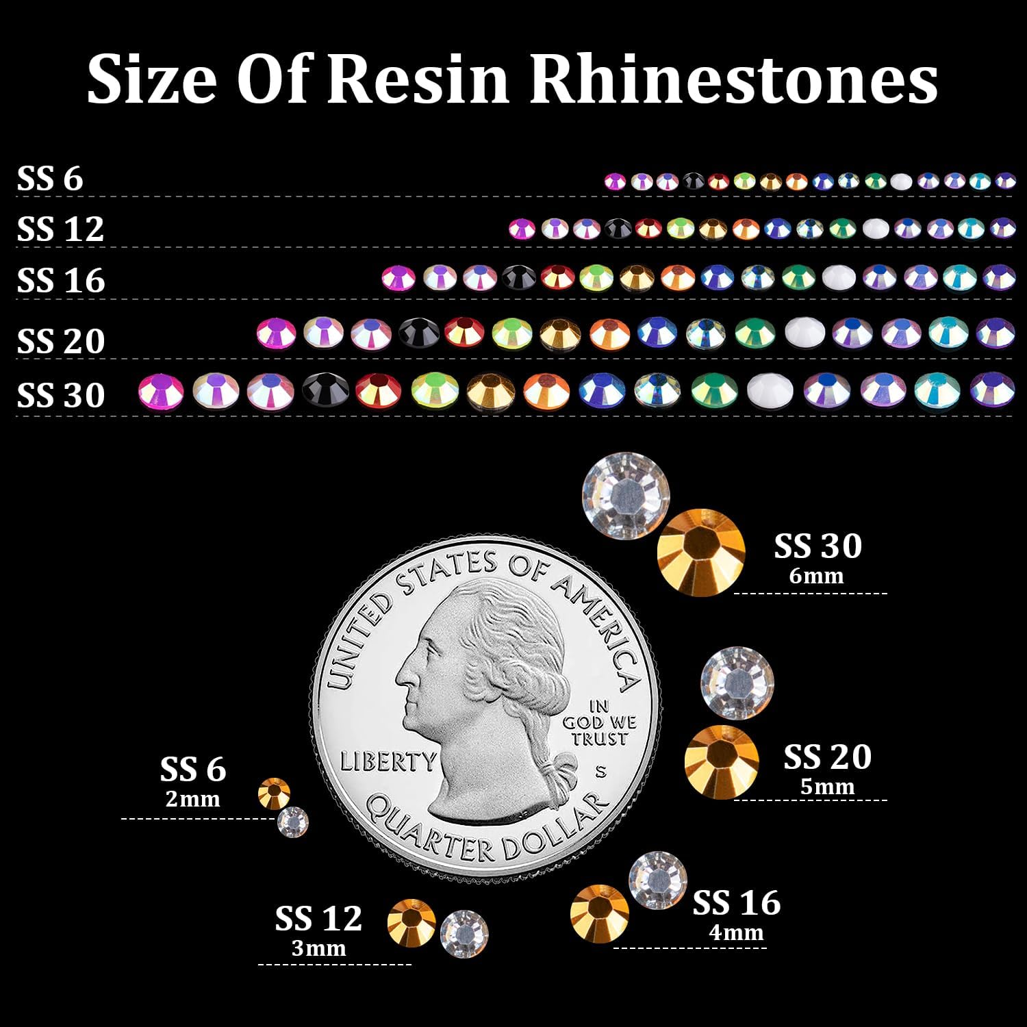 1500 diamantes de imitación de resina de 0.236 pulgadas a granel, oro mineral con parte trasera plana, diamantes de imitación redondos de gelatina