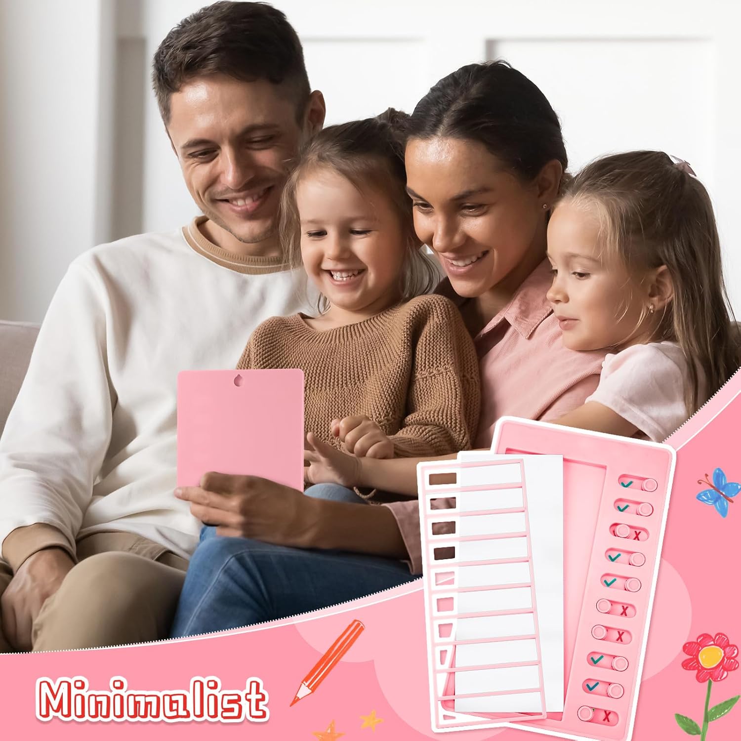 Queekay Tabla de tareas en blanco de 4 piezas, tabla de tareas para niños, tablero de lista de verificación de plástico con 8 cartulinas