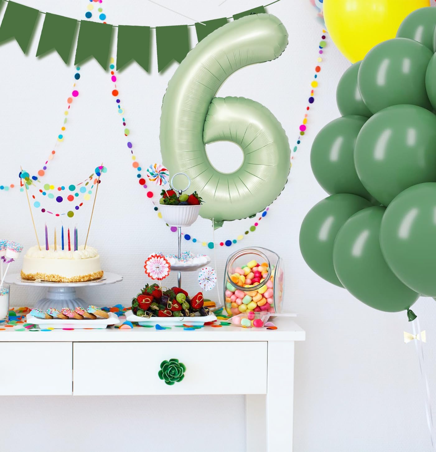 Globo de número 6 de 40 pulgadas, color verde salvia, globo de Mylar para niños y niñas, 6. cumpleaños, boda, aniversario, fiesta de selva,