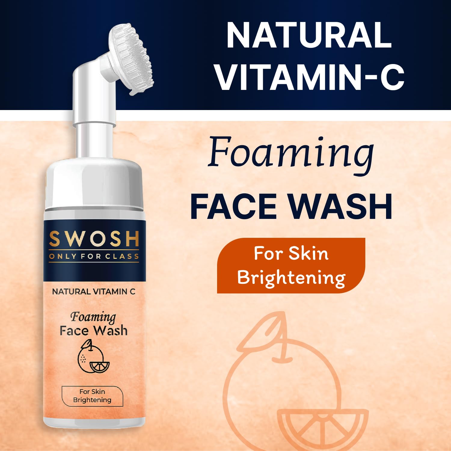 SWOSH Jabón facial espumoso natural con vitamina C para piel propensa a espinillas y grasas, sin parabenos, sulfatos, siliconas y color (con cepillo