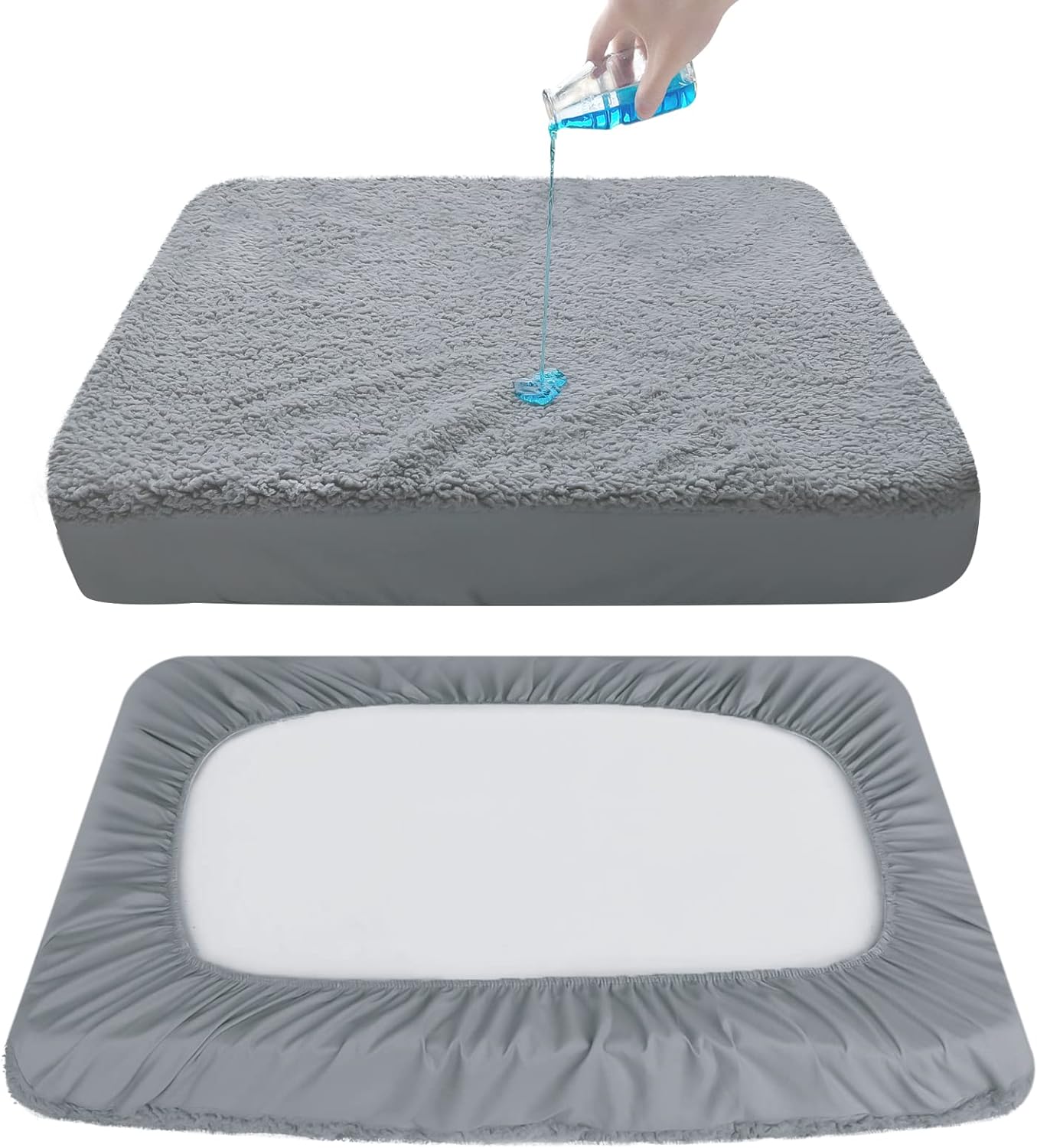 Fundas de cama para perro, repuesto de felpa suave, lavable, forro impermeable para cama de perro, gris, funda de colchón para perro, funda de cama