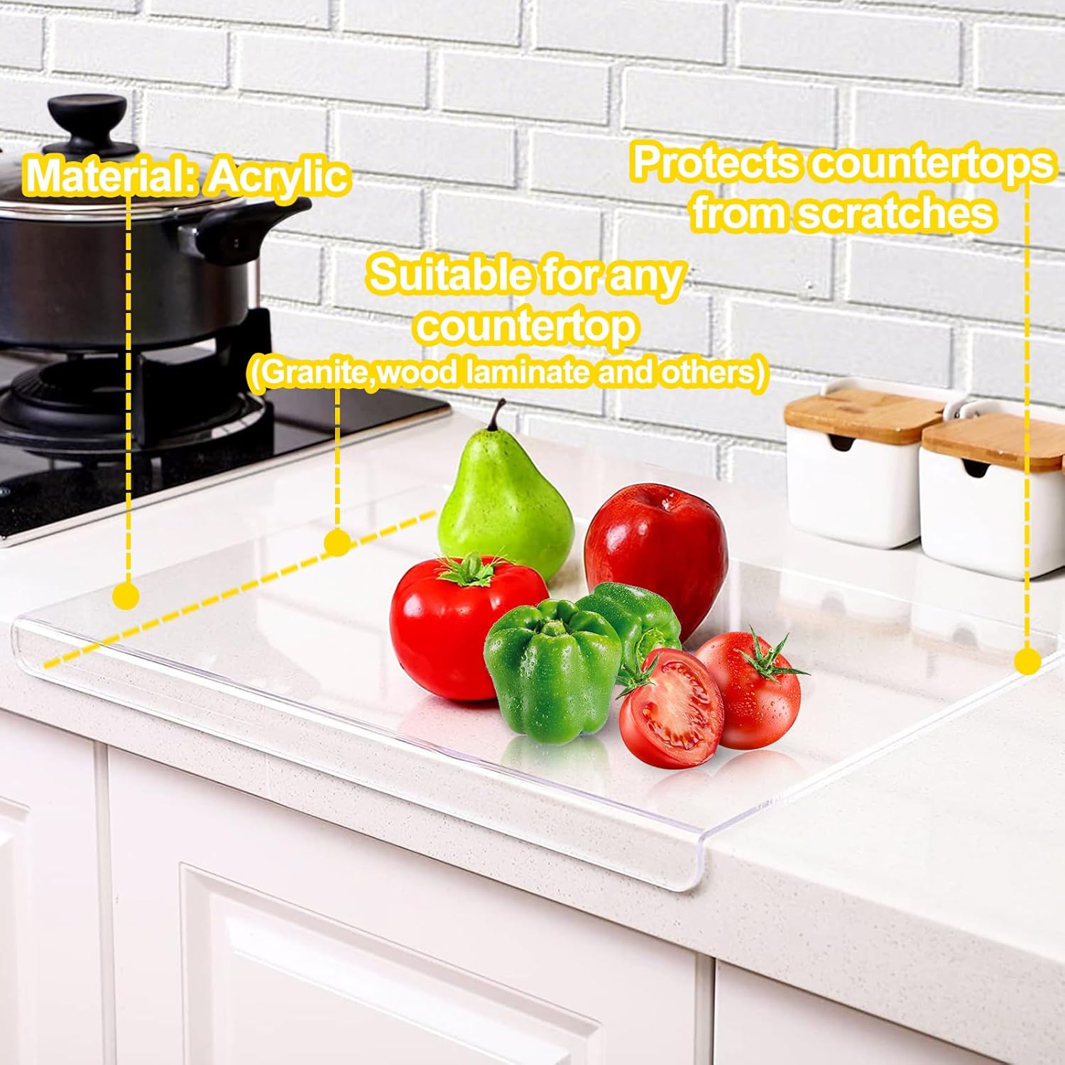 Tabla de cortar acrílica para encimera de cocina, tabla de cortar gruesa mejorada con borde para proteger encimeras del hogar o restaurante (17 x 13