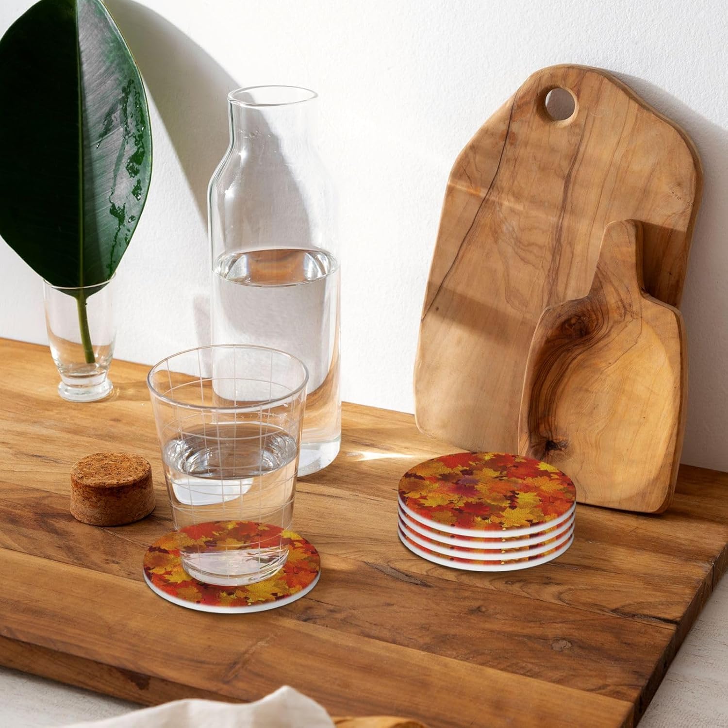 Juego de 4 posavasos de cerámica absorbentes con hojas de arce para otoño y otoño, para mesa de café, bar, cerveza, escritorio, mesa, hogar, otoño,